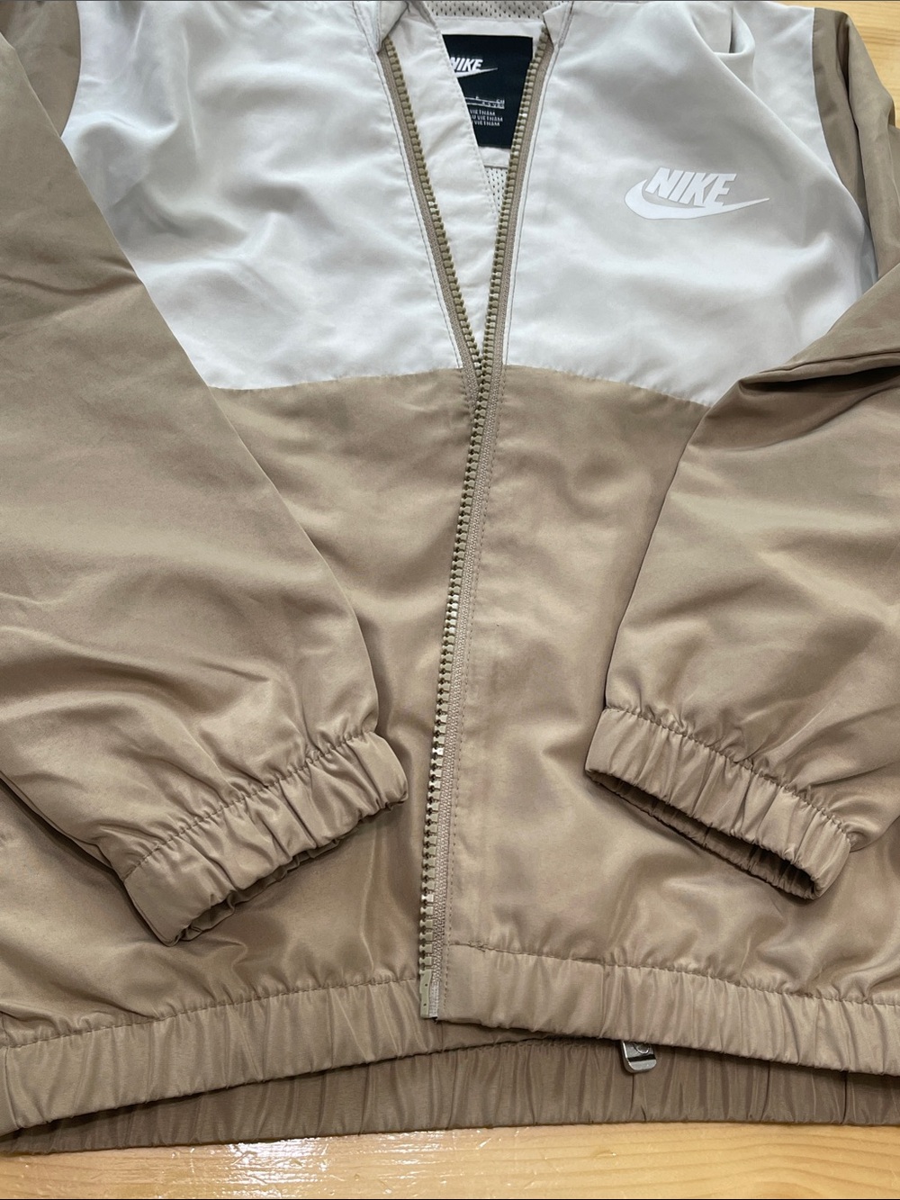 Nike Kids Windrunner Zip Hooded Windbreaker Jacket Colorblock Khaki Gray 4-5 YRS - Picture 13 of 13